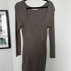 Elegant Taupe Ribbed Knit Dress